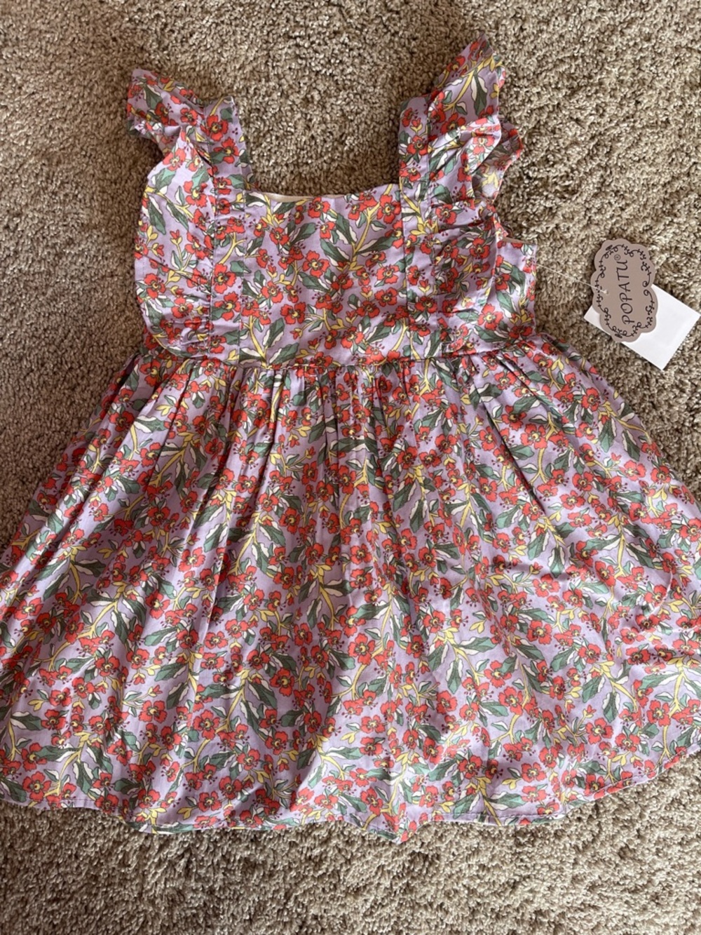 Popatu Girls' Floral Ruffle Dress with Green Accents